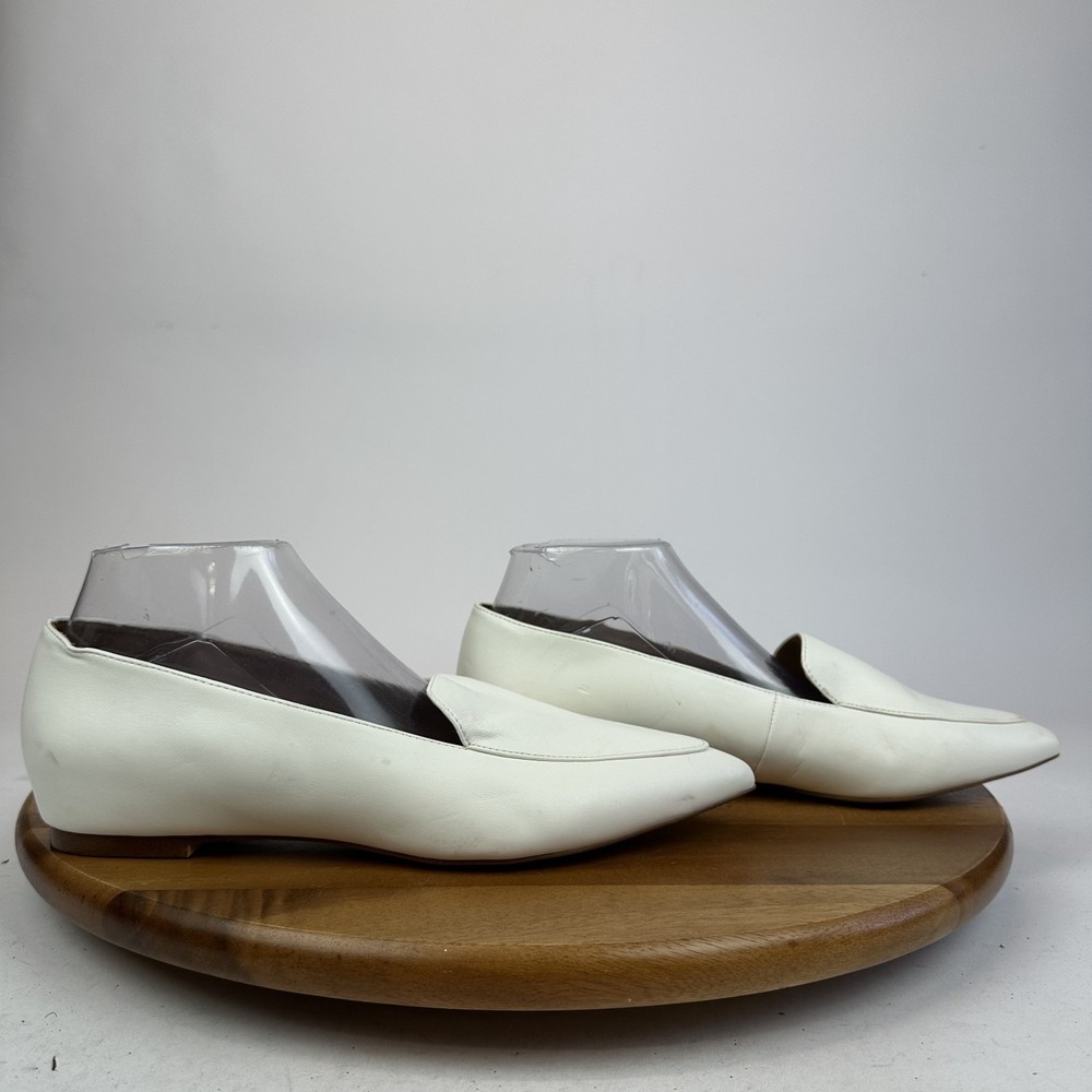 Womens Nordstrom Rack Mansfield White Faux Leather Pointed Toe Loafers Size 8.5